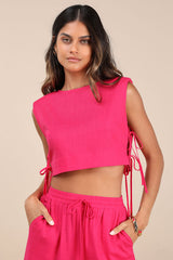 Irida Hot Pink Tie-Side Sleeveless Crop Top