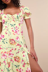 Parisian Picnic Green Floral Jacquard Puff Sleeve Midi Dress