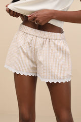 Marija Beige Gingham Scalloped Shorts