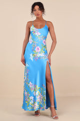 Donna Blue Floral Sleeveless Slip Maxi Dress