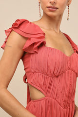 Mio Rusty Rose Pleated Tie-Back Midi Dress