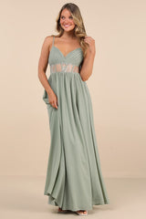 Kaylin Sage Pleated Lace Maxi Dress