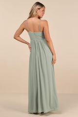 Kaylin Sage Pleated Lace Maxi Dress