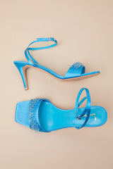 Addia Turquoise Satin Beaded Fringe High Heel Sandals