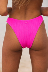 Haleiwa Hot Pink Textured High-Cut Bikini Bottoms