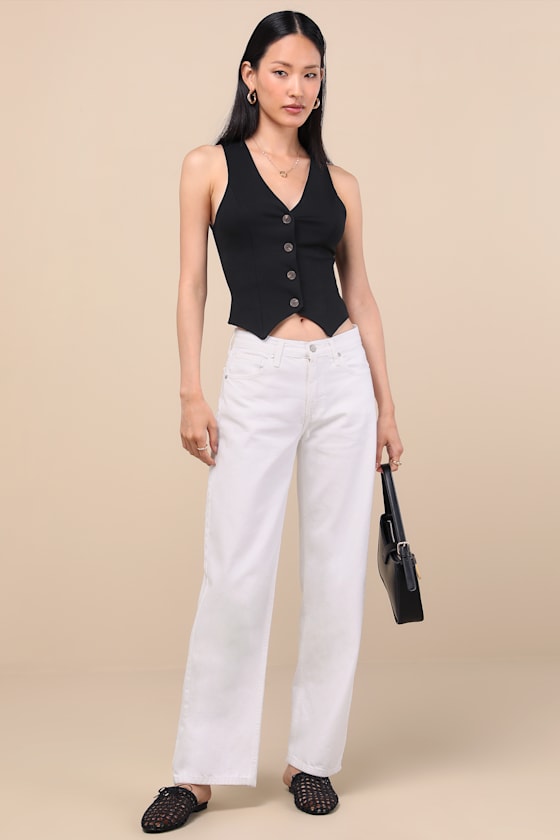 Everyday Coolness White Denim High-Rise Straight-Leg Jeans
