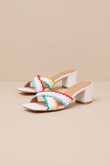 Principessa White Rick Rack Trim Low Heel Slide Sandals