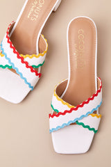 Principessa White Rick Rack Trim Low Heel Slide Sandals