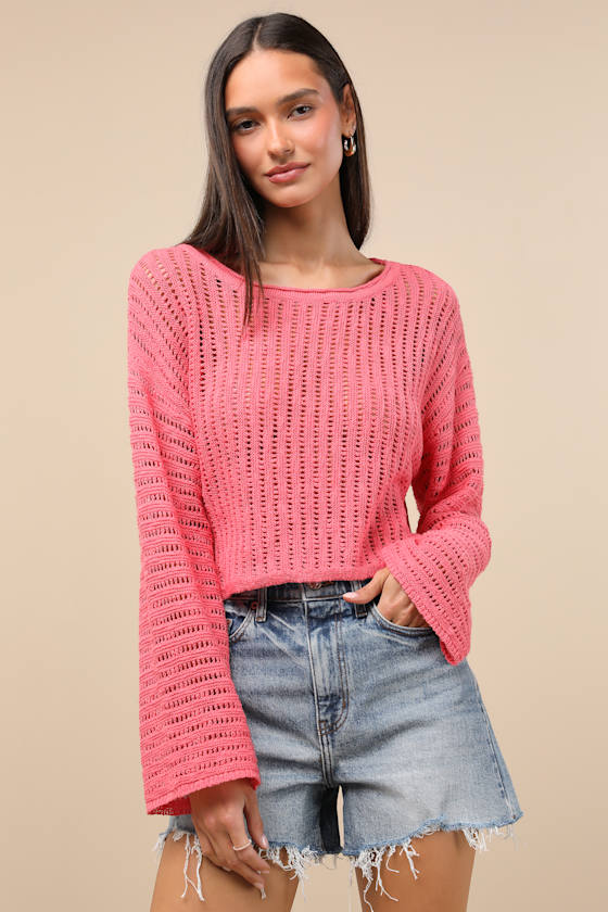 Minna Hot Pink Open Knit Dolman Sleeve Sweater