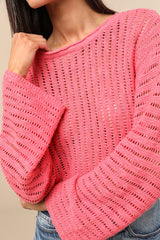 Minna Hot Pink Open Knit Dolman Sleeve Sweater