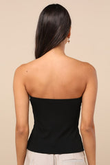 Anara Black Ribbed Cutout Strapless Top