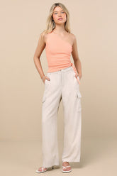 Cadelina Heather Beige Linen Cargo Trouser Pants