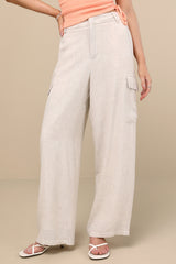 Cadelina Heather Beige Linen Cargo Trouser Pants