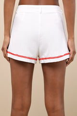 Ayah White Embroidered High-Rise Shorts