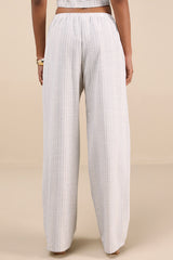Anahita Cream and Blue Striped Mid-Rise Straight Leg Pants