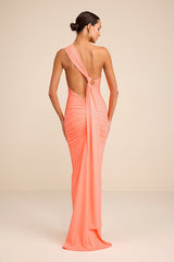 Cressida Peach Slinky Knit One-Shoulder Mermaid Maxi Dress