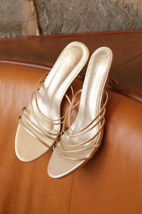 Naomi Champagne Gold Strappy Low Heel Slide Sandals