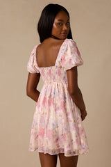 Fresh Florals Cream Floral Print Puff Sleeve Mini Dress