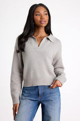Cozy Forecast Heather Grey Collared Pullover Sweater