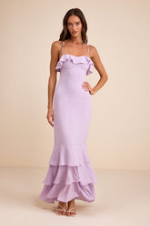 Lively Evenings Lavender Sleeveless Tiered Maxi Dress