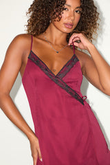 Marli Dark Red Lace Wrap Mini Dress