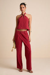 Vivian Rust Red Mid-Rise Straight Leg Trouser Pants