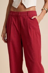 Vivian Rust Red Mid-Rise Straight Leg Trouser Pants
