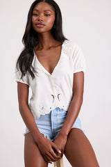 Briallen Ivory Embroidered Short Sleeve Top