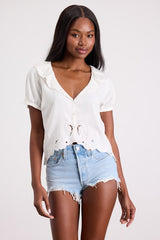 Briallen Ivory Embroidered Short Sleeve Top