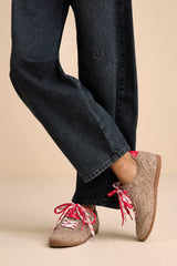 Laini Tan Leopard Printed Suede Leather Lace-Up Sneakers