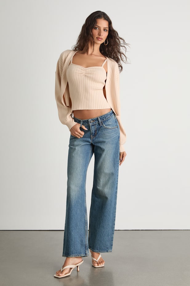 Low Loose Medium Blue Low-Rise Wide-Leg Jeans