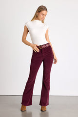 Sunset Burgundy Corduroy High-Rise Flare Jeans