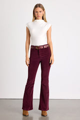Sunset Burgundy Corduroy High-Rise Flare Jeans