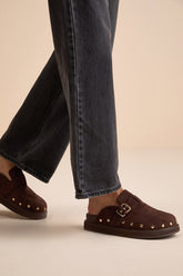 Tripoli Coffee Suede Studded Slide-On Clogs