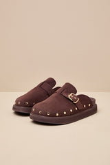 Tripoli Coffee Suede Studded Slide-On Clogs
