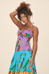Helia Purple Multi Tropical Print Cutout Maxi Dress