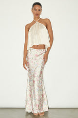 Damilla Ivory Floral Satin Maxi Skirt