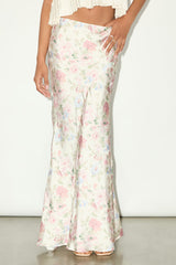 Damilla Ivory Floral Satin Maxi Skirt