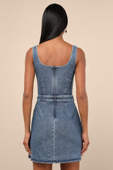 Merima Medium Wash Denim Wrap Mini Dress