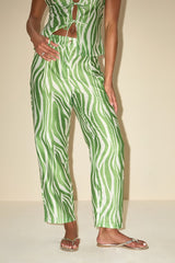 Meris Green and Ivory Zebra Print Mid-Rise Trouser Pants