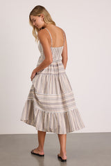 Journi Taupe Striped Tiered Midi Dress
