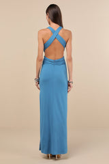 Alexandria Turquoise Backless Column Maxi Dress