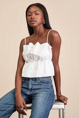 Elaia White Poplin Gathered Peplum Cami Top