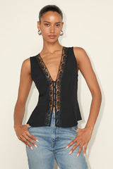 Mindy Black Lace Button-Front Tank Top