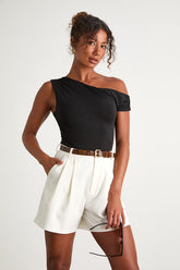 Sharise Ivory Pleated High-Rise Shorts