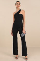 Devoted to Fun Black One-Shoulder Sleeveless Jumpsuit