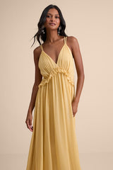 Massiel Yellow Lurex Ruffled Maxi Dress