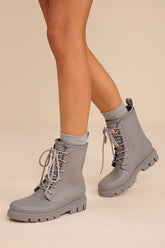 Diana Light Gray Rubber Lace-Up Ankle Rainboots