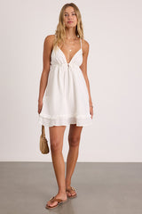 Lelina White Tie-Front Babydoll Mini Dress
