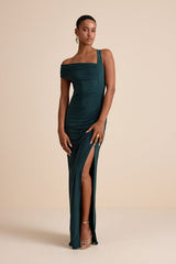 Josie Emerald Green Jersey Knit Ruched Maxi Dress